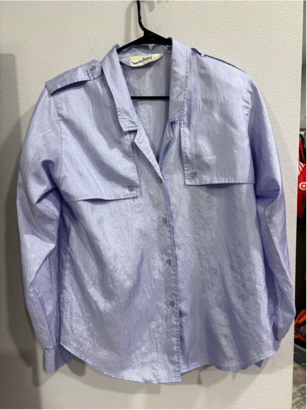 Vintage Diane von Furstenberg DVF Lavender Iridescent Utility Safari Shirt 80s
